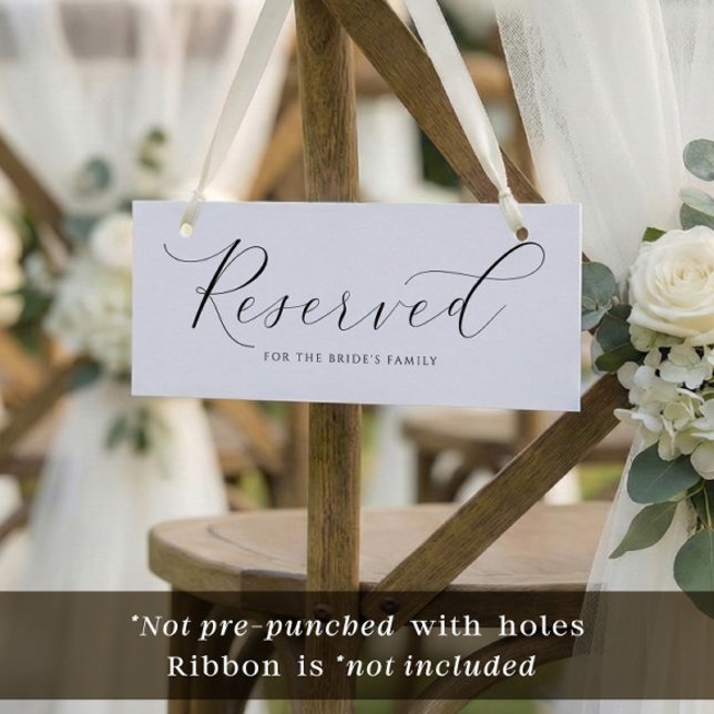 Sinal de Reservado para Casamento Elegante para Pe (Elegant Wedding Reserved Cards to Hang on Chairs. *Ribbon not included. These do not come with holes)