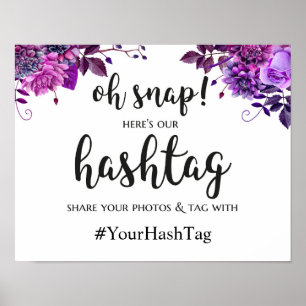 Sinal do hashtag do casamento. Poster roxo do