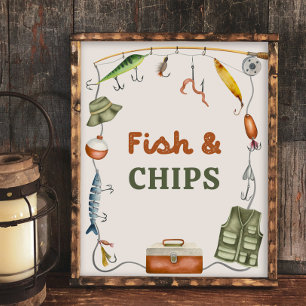 Sinal do Partido da Pesca de Peixes e Chips 8x10 P