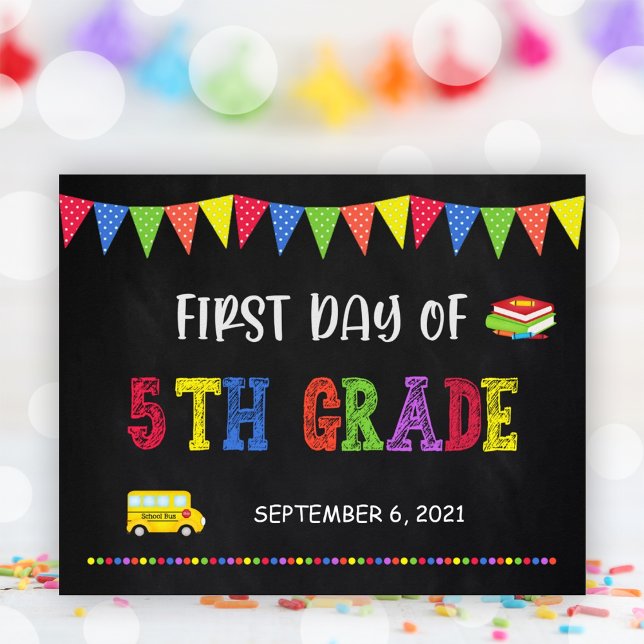 Sinal do Primeiro Dia da Escola | 5 POSTER (First Day Of School Sign | 5th Grade Poster)