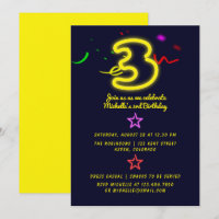 Sinal neon Terceiro Convite de aniversário