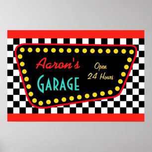 Sinal Personalizado de Garagem Retro em Poster
