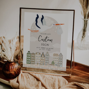 Sinal Personalizado do Chá de fraldas do Stork Boh