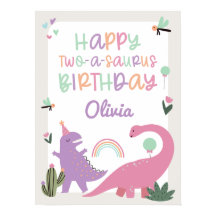 Sinal Poster de segundo aniversário do Dinossauro 