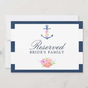 Sinal Reservado de Casamento Náutico Floral de Cor