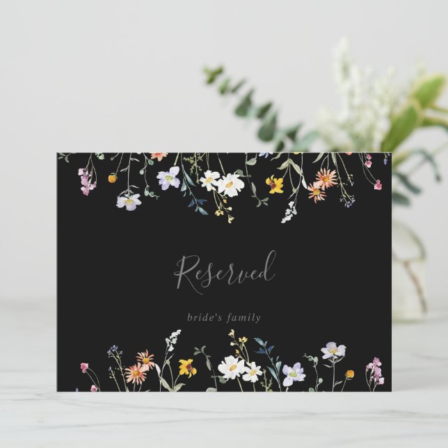 Sinal Reservado de Casamento Preto Floral Multicol (Em pé/Frente)