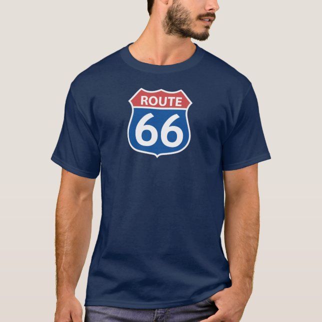SINAL VERMELHO, t-shirt AZUL da ROTA 66 dos homens (Frente)