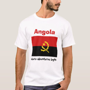 Sinalizador Angola + Mapa + T-Shirt de Texto