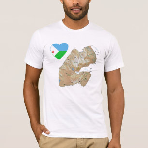 Sinalizador Djibouti Coração e Mapear T-Shirt
