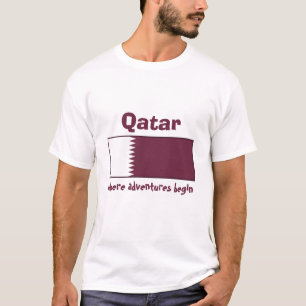 Sinalizador do Catar + Mapa + T-Shirt de Texto