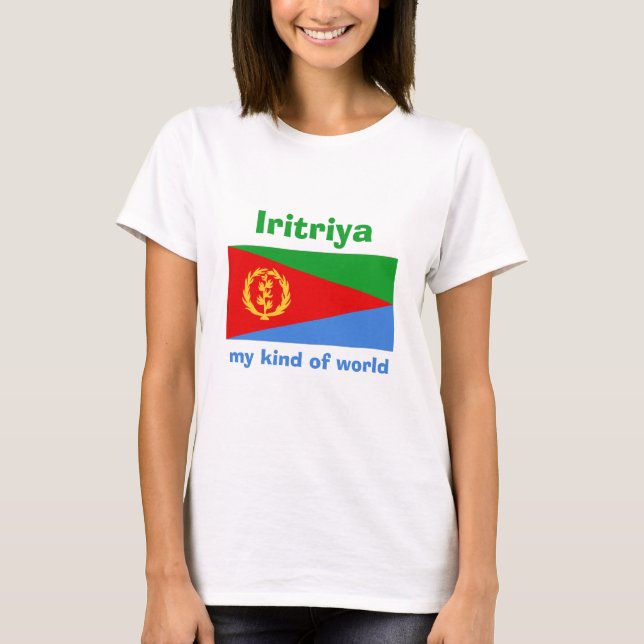Sinalizador Eritreia + Mapa + T-Shirt de Texto (Frente)