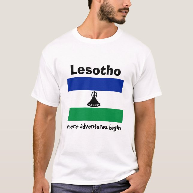 Sinalizador Lesoto + Mapa + T-Shirt de Texto (Frente)
