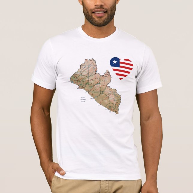 Sinalizador Libéria Heart and Map T-Shirt (Frente)