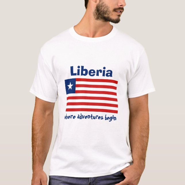 Sinalizador Libéria + Mapa + T-Shirt de Texto (Frente)