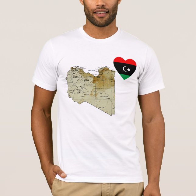 Sinalizador Líbia Coração e Mapear T-Shirt (Frente)
