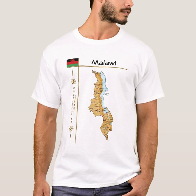 Sinalizador Malawi + Mapa + Título T-Shirt (Frente)