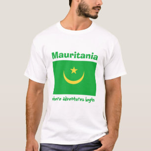 Sinalizador Mauritânia + Mapa + T-Shirt de Texto