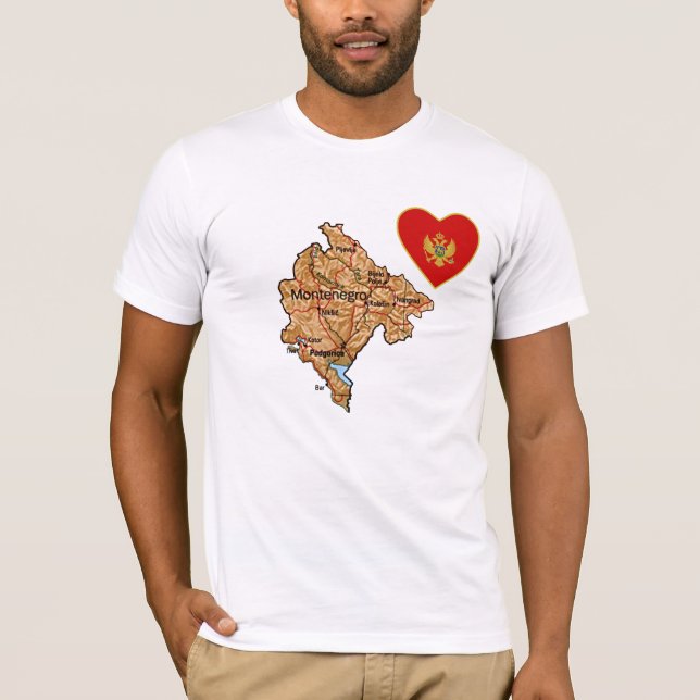 Sinalizador Montenegro Heart and Map T-Shirt (Frente)