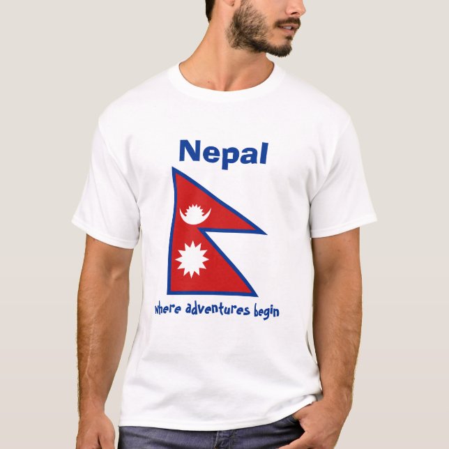Sinalizador Nepal + Mapa + T-Shirt de Texto (Frente)