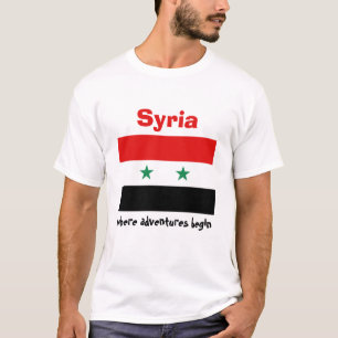 Sinalizador Síria + Mapa + T-Shirt de Texto