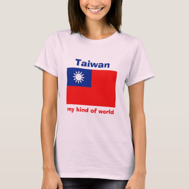 Sinalizador Taiwan + Mapa + Texto T-Shirt (Frente)