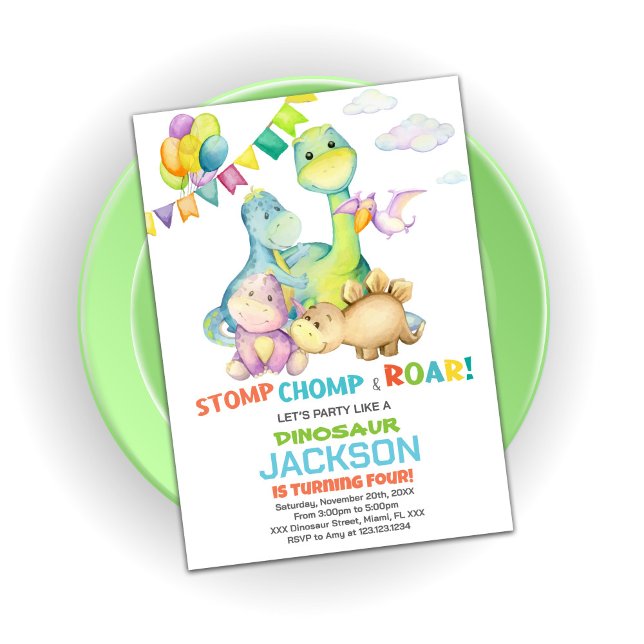 Sinalizadores Verdes Dinossauro Convites de Aniver (Green Flags Dinosaur Birthday Invitations)