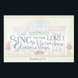 Sing to the Lord Poster<br><div class="desc">Singers of inspirational song whether around the house, in the shower or in front of an audience can relate to this verse of praise from Isaiah. This illustrated text is part of a meditative scene of soft green and a large window overlooking rolling hills, blue skies and a sunrise (or...</div>