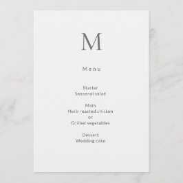 Single Initial Civil Wedding Menu Card