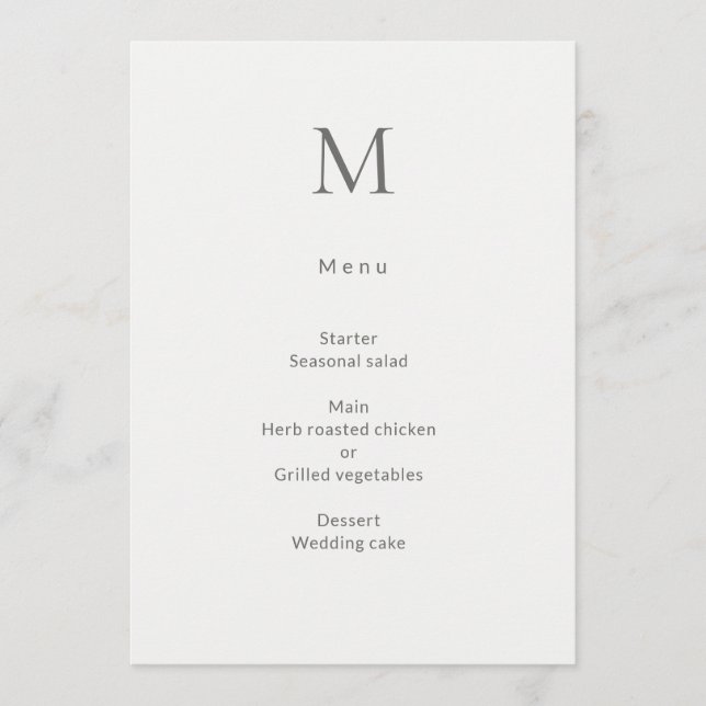 Single Initial Civil Wedding Menu Card (Frente)