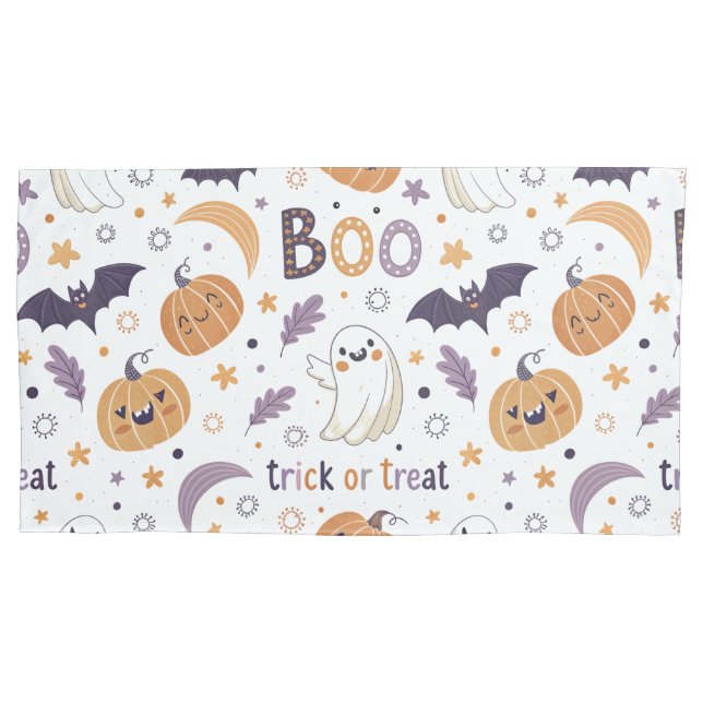 Single Pillowcase with Cozy Ghosts & Pumpkins (Frente)