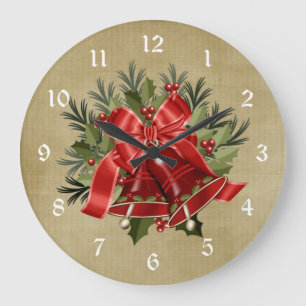 Sino de Natal Vermelho Bonito Relógio de Parede de