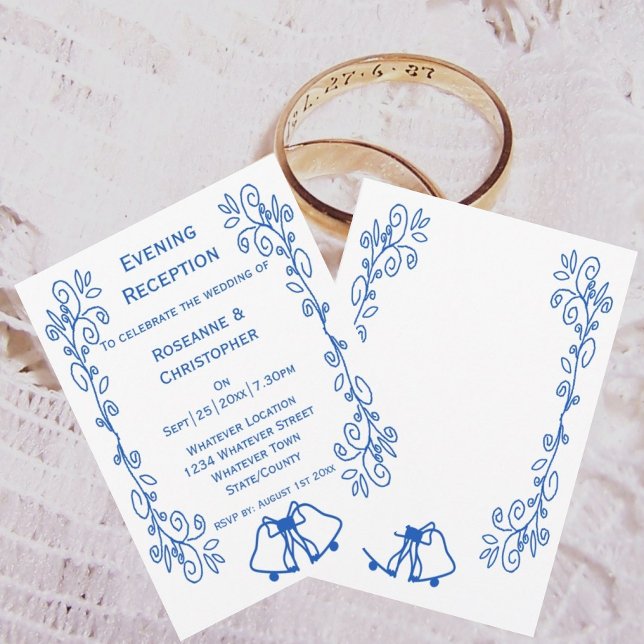 Sinos de Convite à Recepção de casamento de Sapphi (Sapphire wedding reception invitation bells and scrollwork design)
