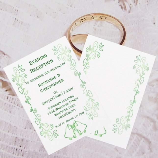 Sinos de Convite à Recepção de casamento Verde Eme (Emerald green wedding reception invitation bells and scrollwork)