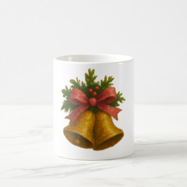 Sinos de Férias Dourados com Caneca de Laço Rosa (Centro)