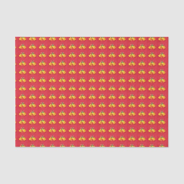 Sinos de Natal Amarelos em Papel de Seda Vermelho (Frente )