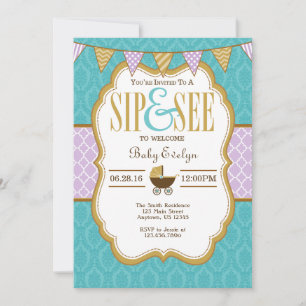 Sip Dourado Roxo Teal E Consulte Convite