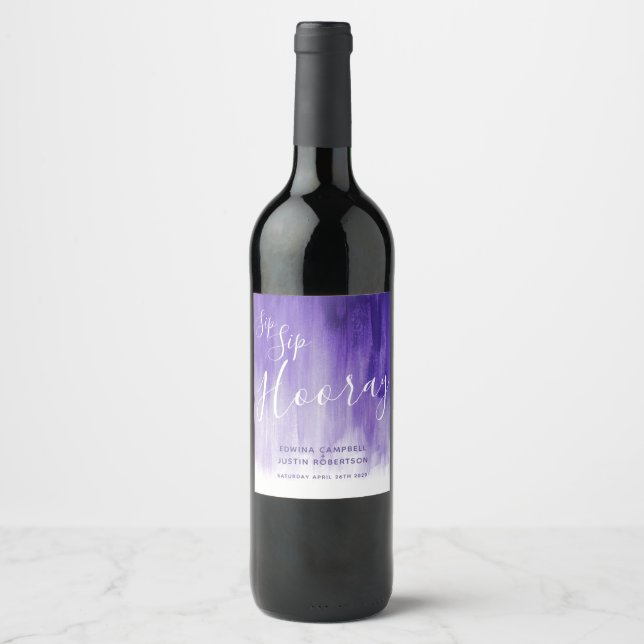 Sip Sip Hooray casamento Rótulos de vinho roxo (Frente)