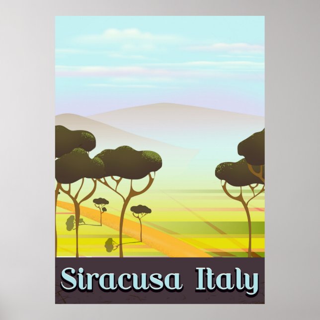 Siracusa Itália, poster de viagens paisagístico. (Frente)