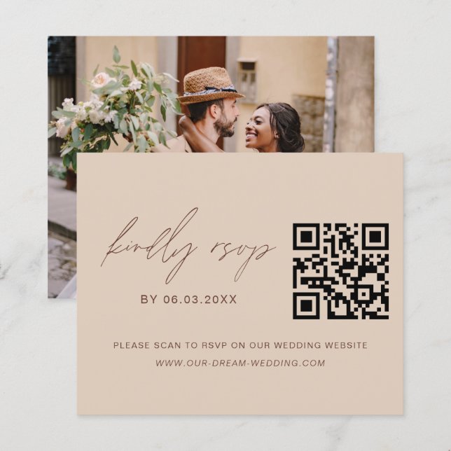 Site de Casamento de Foto RSVP de Código QR de Orç (Frente/Verso)