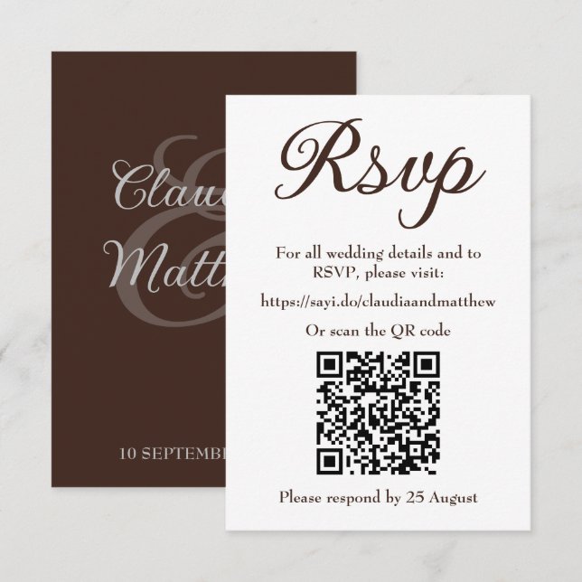 Site de Casamento Espresso RSVP com Código QR (Frente/Verso)
