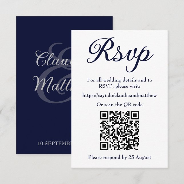 Site de Casamento Marinho com Código QR para RSVP (Frente/Verso)