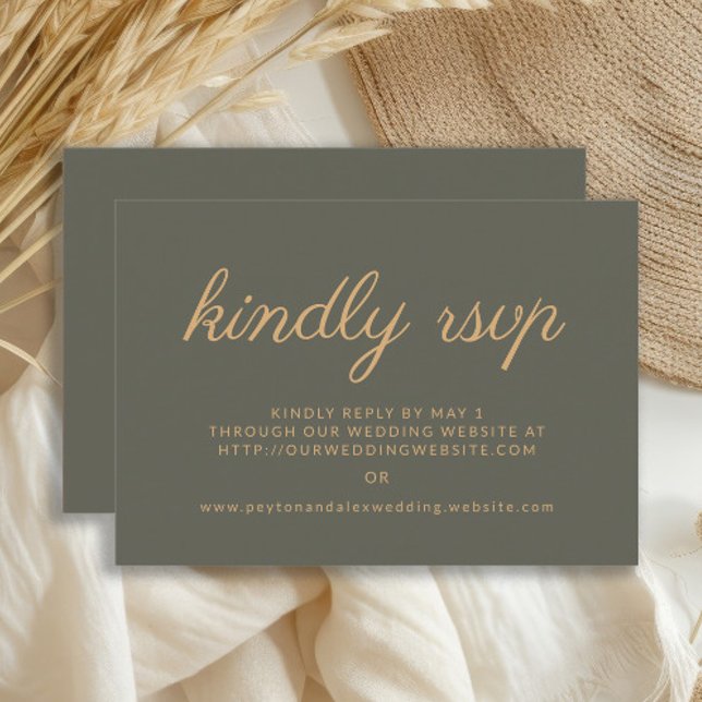 Site de Casamento Verde da Olive, Kindly RSVP (Dark olive/sage green wedding RSVP card)