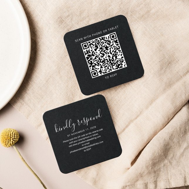 Site de RSVP de Código QR de Casamento Elegante (Wedding Response RSVP QR Code Script Mini Enclosure Card)