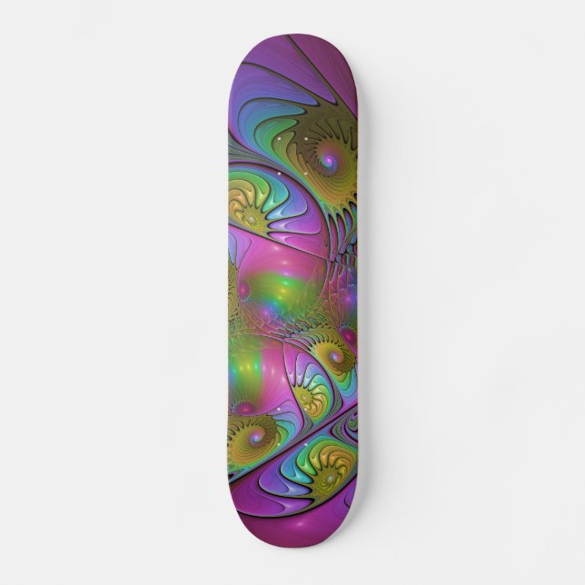 Skate A Colorida Arte Abstrata Fractal Trippy Luminosa (Frente)