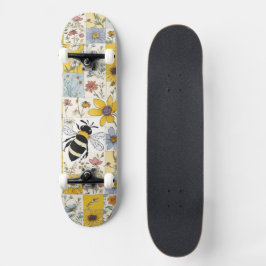 Skate Abelha Vintage Floral Patchwork Amarelo e Azul
