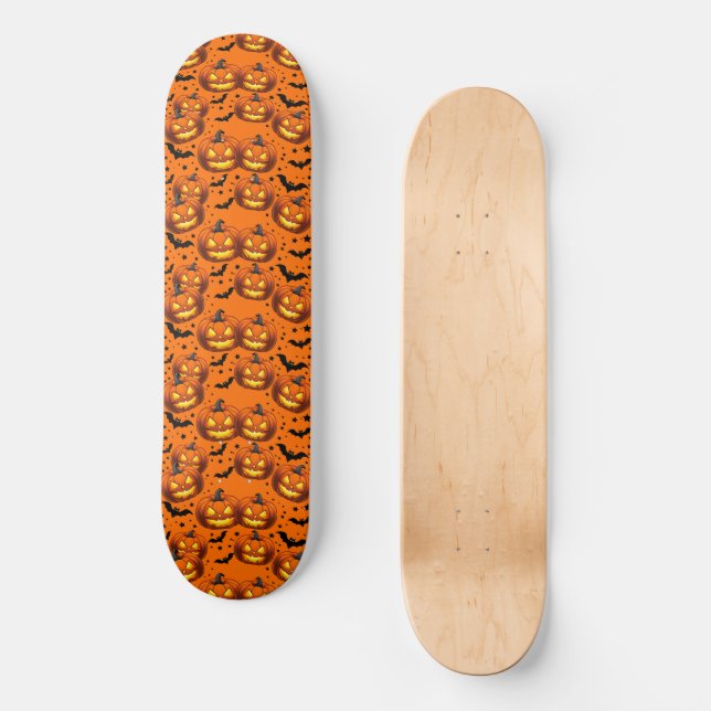 Skate Abóbora-de-Halloween e Morcegos (Frente)