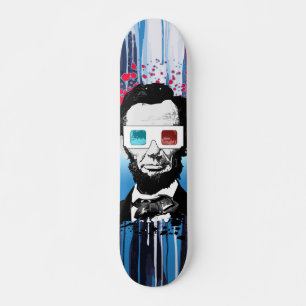 Skate Abraham Lincoln Pop Art Azul Pintura Gotejamento R