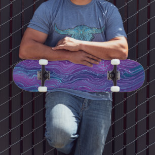 Skate Abstração Acrílica Azul-Violeta-Roxo