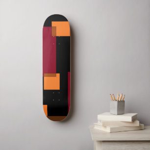 Skate Abstração Geométrica Laranja Vermelho Preto