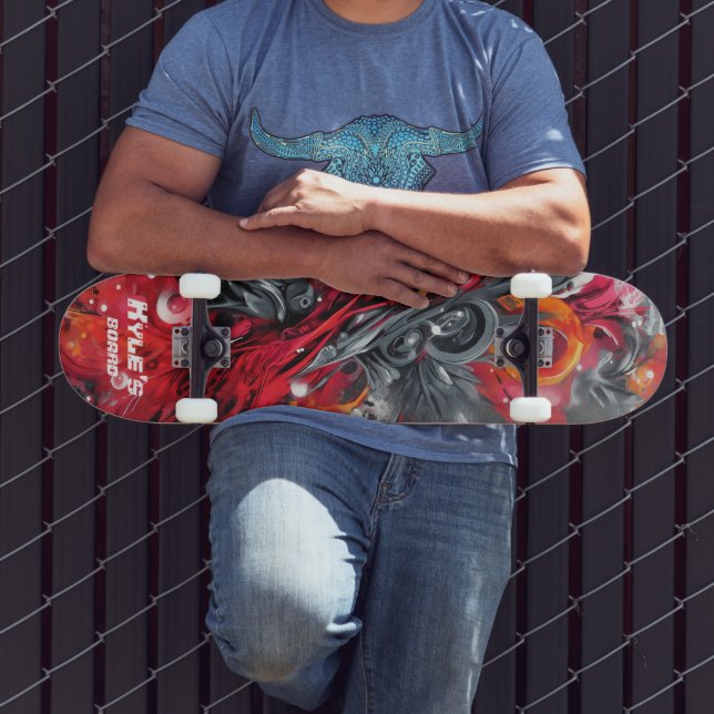 Skate Abstract airbrush street art in reds and grays (Ao ar livre 3)